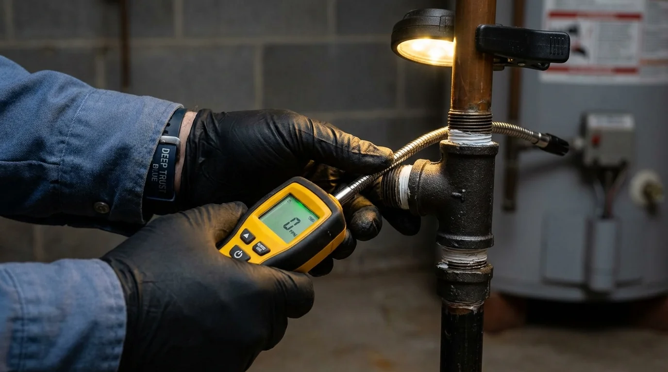 Gas leak detection with electronic sniffer by Johns Plumbing LLC in Blanchester