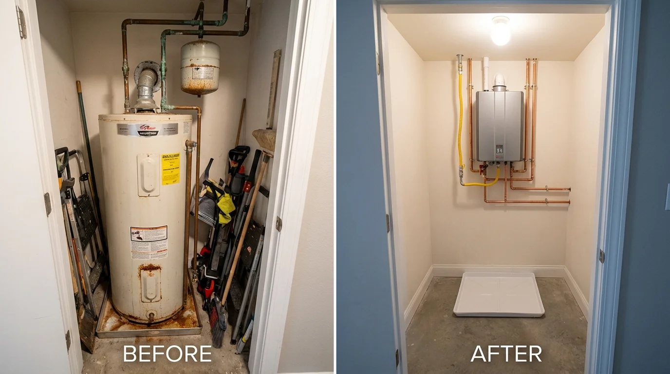 Tank water heater versus wall-mounted tankless unit comparison for Blanchester, OH homeowners